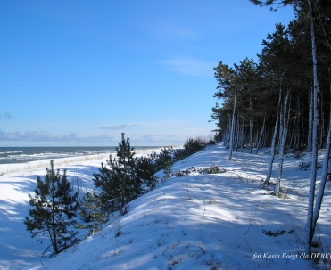 Spacer w Dębkach zimą &ndash; ośnieżone ścieżki i widok na Bałtyk
